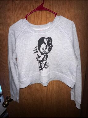 Gray OSU Brutus Buckeye Cropped Sweatshirt